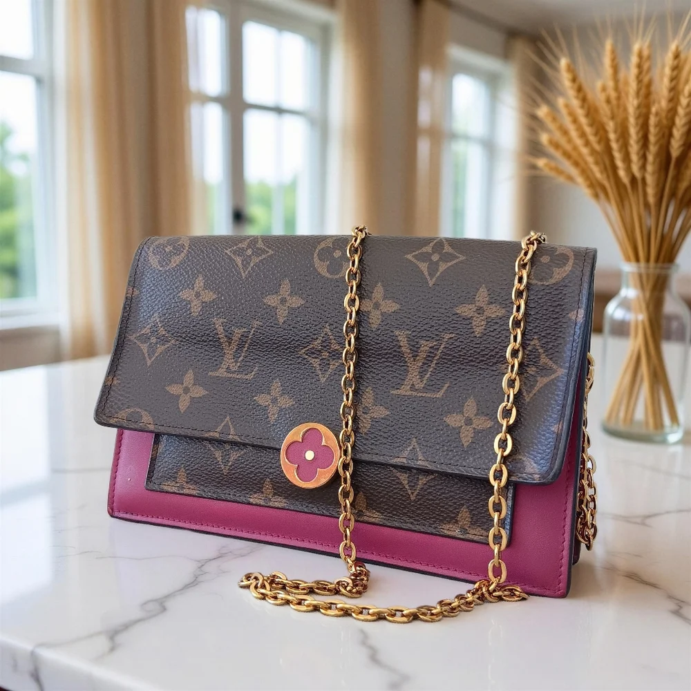 ✅ Louis Vuitton Flore Chain WOC Monogram Fuchsia Crossbody Bag